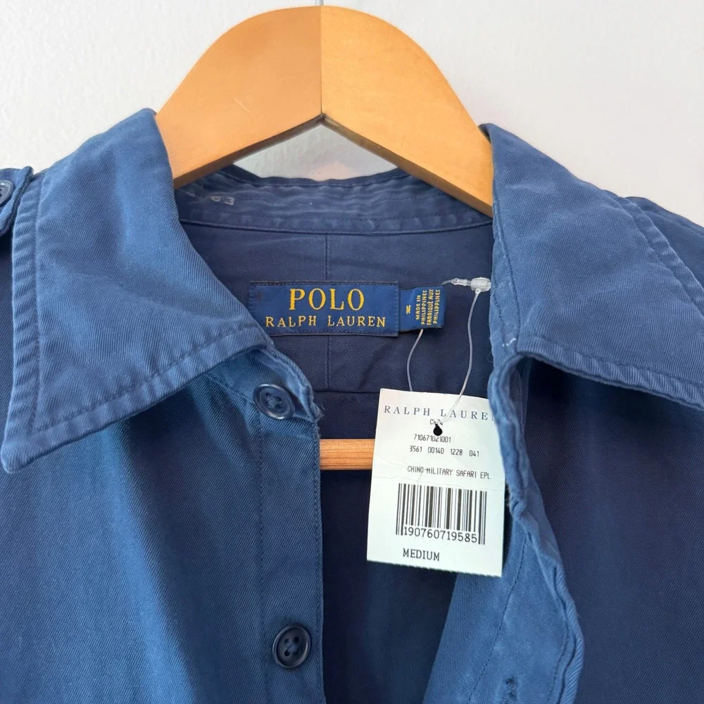 Polo Ralph Lauren Iconic Chino Military Safari Shirt Navy Blue Mens Medium NWT